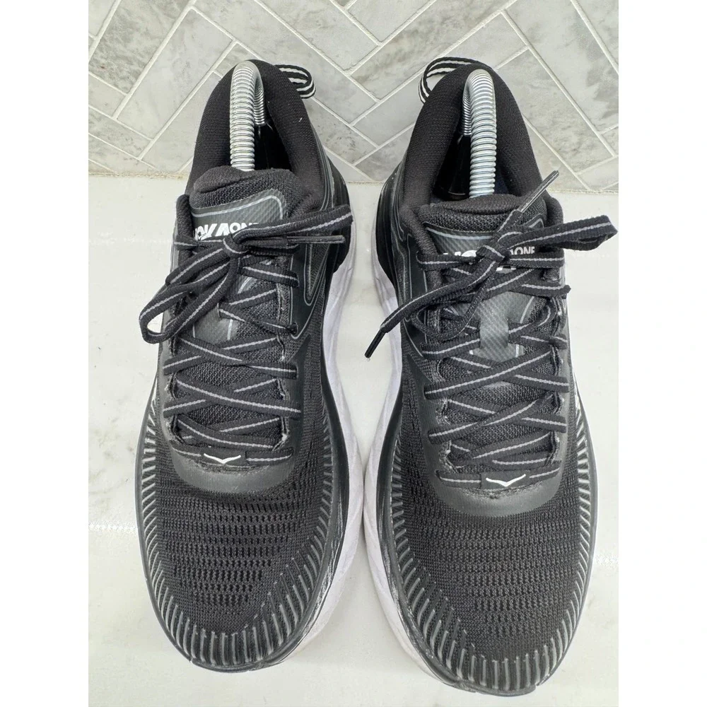 Hoka One One Bondi 7 Running Shoes Womens Size 8 Black White Lace Up Athletic